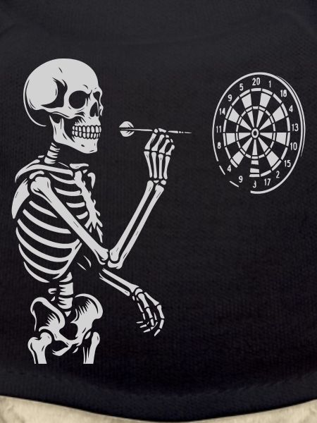 Skeleton playing darts game