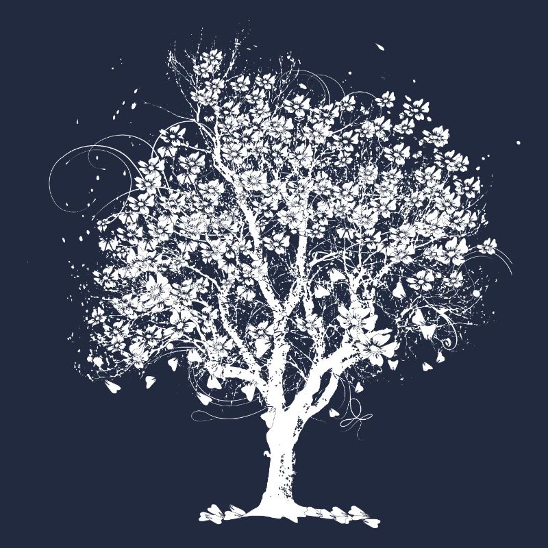 Spring tree in bloom – black and white artwork