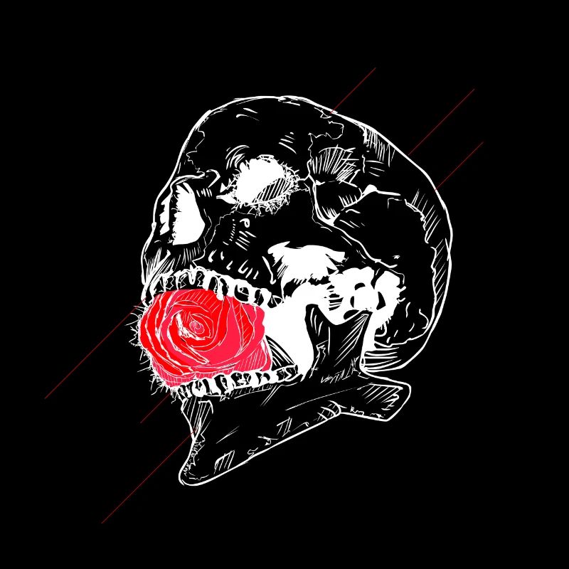Crâne avec une rose dans la bouche