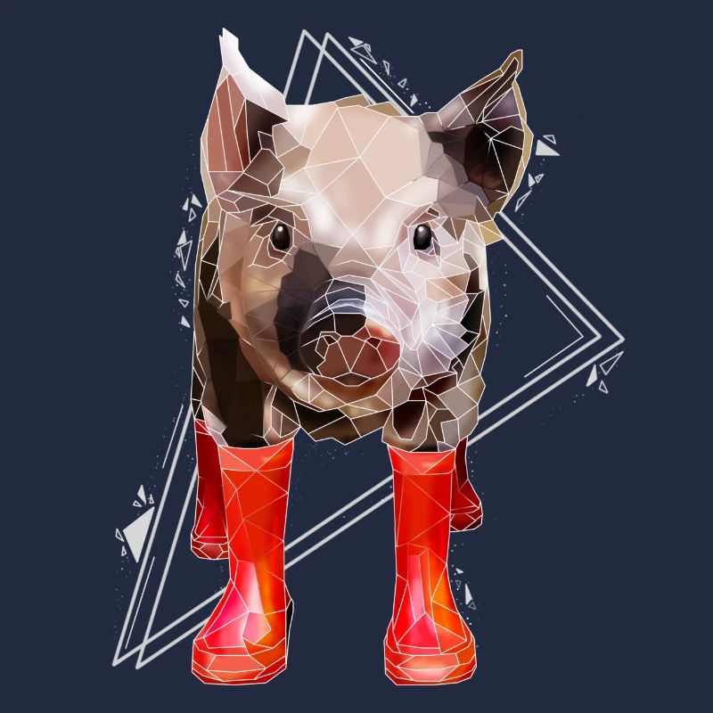 Low Poly Art: Pig Fun Shirt & Rubber Boots
