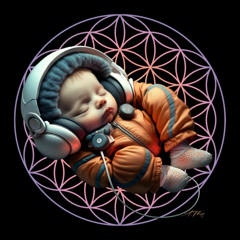 Kleiner Astronaut mit Blume des Lebens