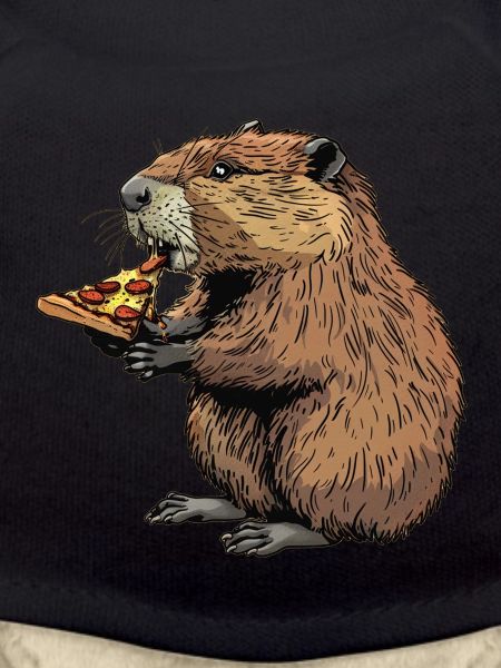 Beaver eats pizza