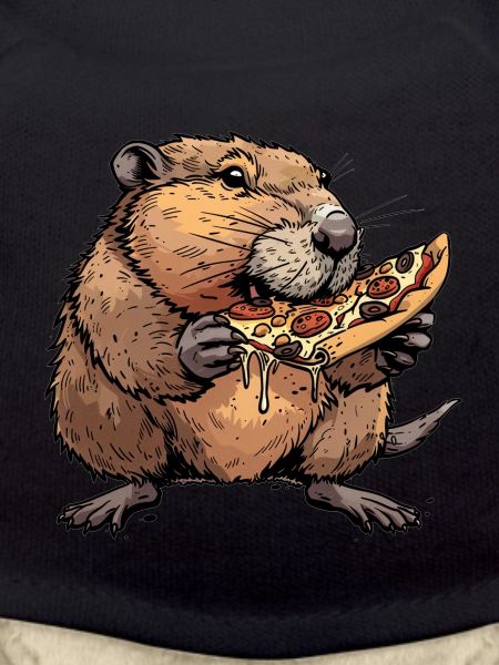 Beaver eats pizza