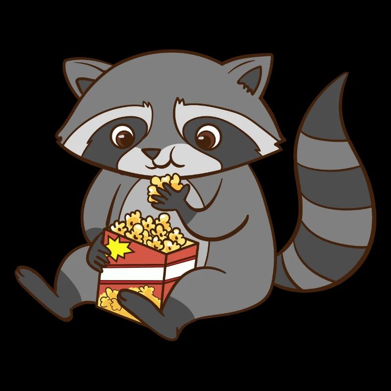 A cute raccoon eats popcorn.