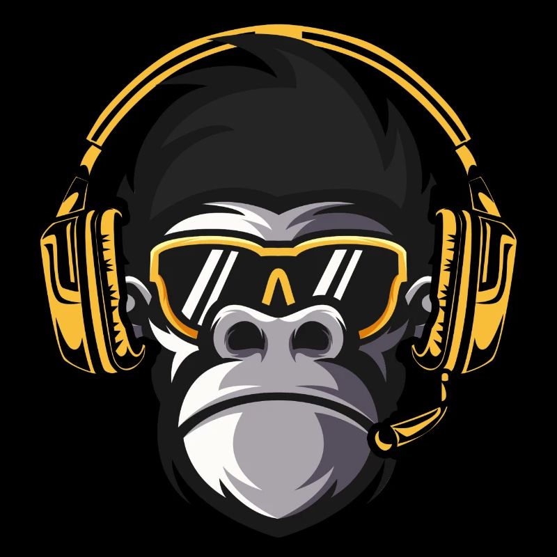 Affe Monkey mit DJ Kopfhörer und Sonnenbrille