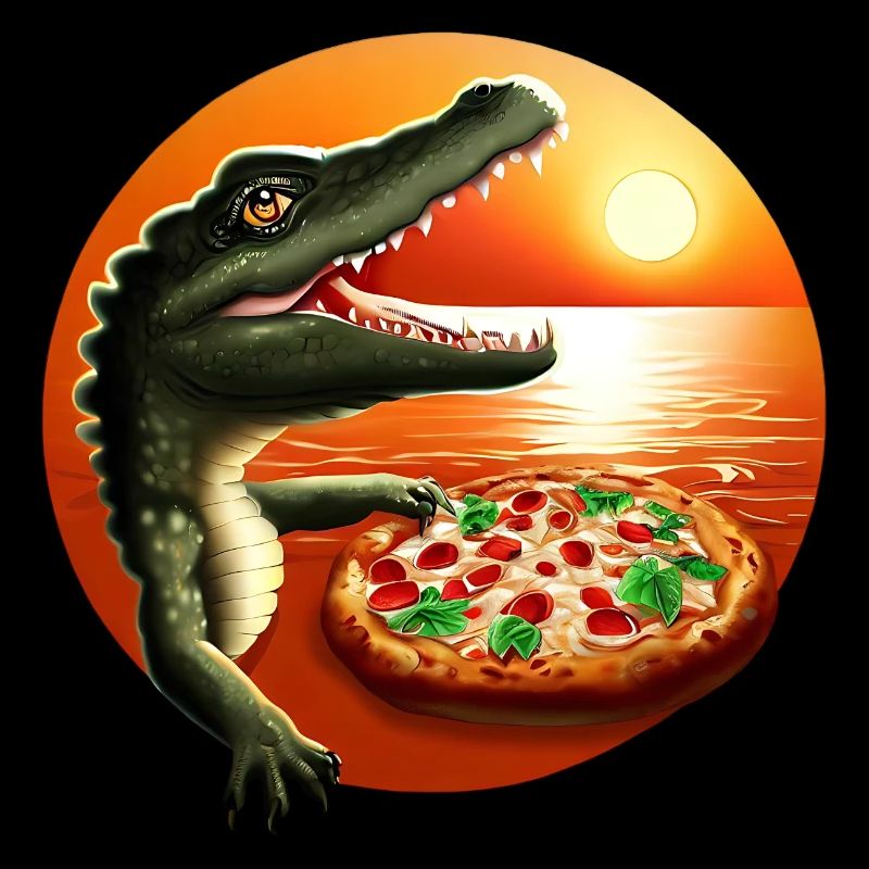 Sonnenuntergang mit Pizza Krokodil