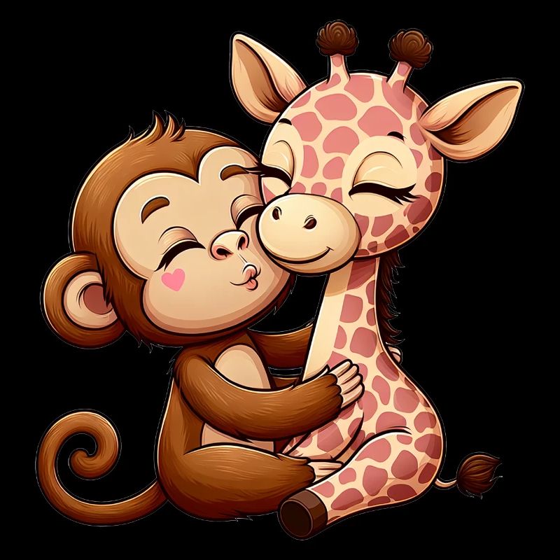 Cuddling Monkey And Giraffe In Love