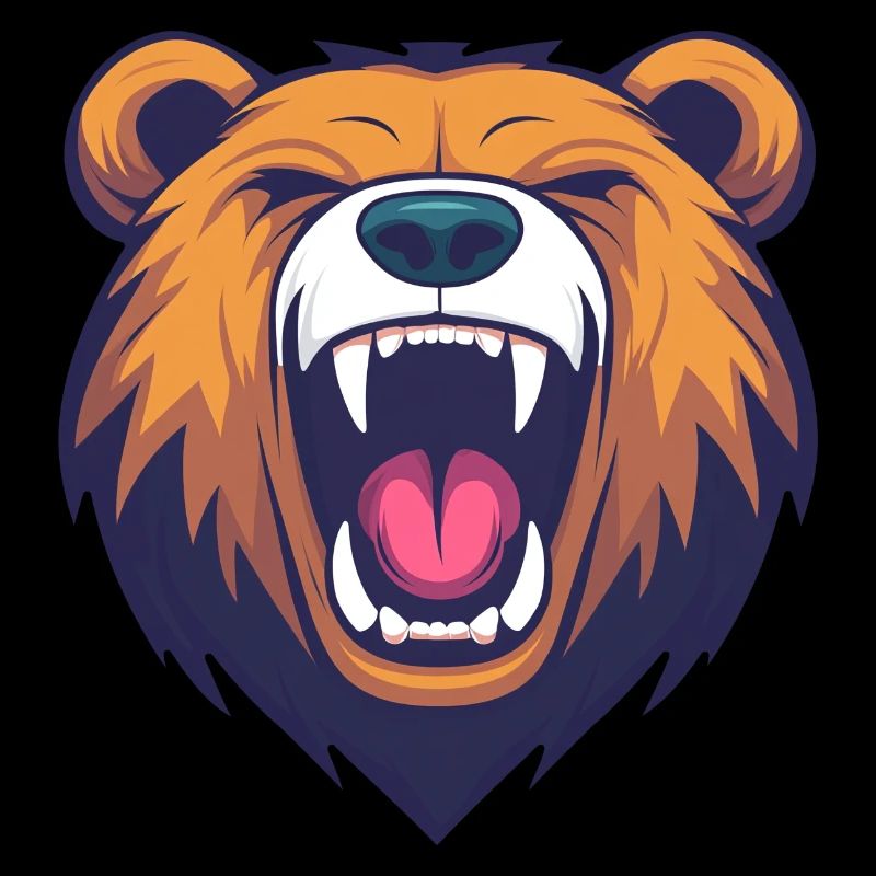 Cartoon Bear Head Roaring - Bold and Playful