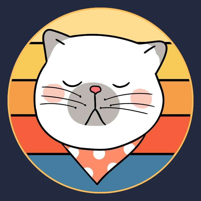 Drôle mignon Kawaii chat visage rétro coucher de soleil