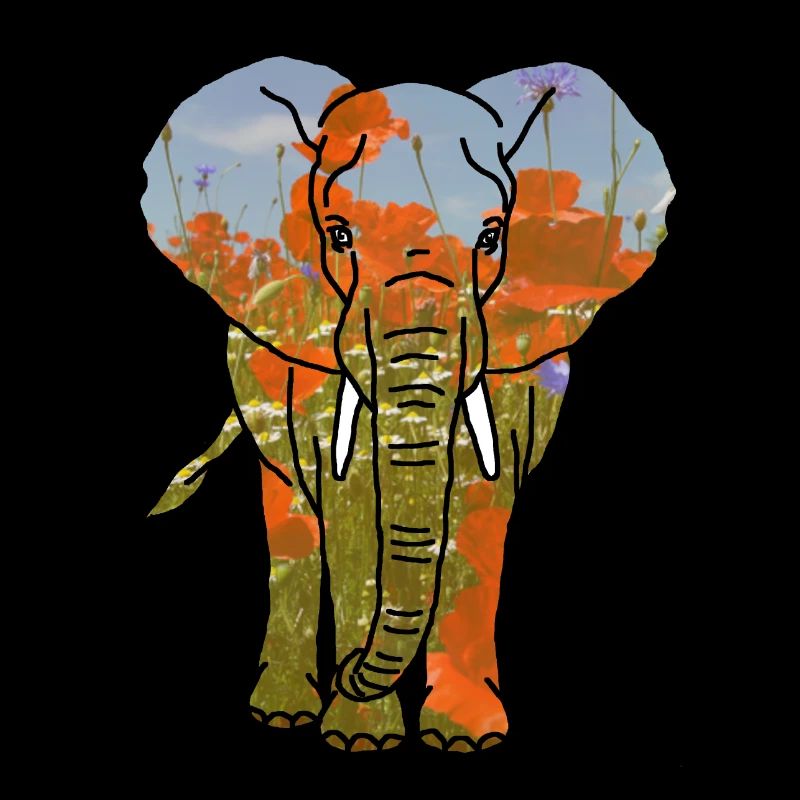 Éléphant, coquelicots