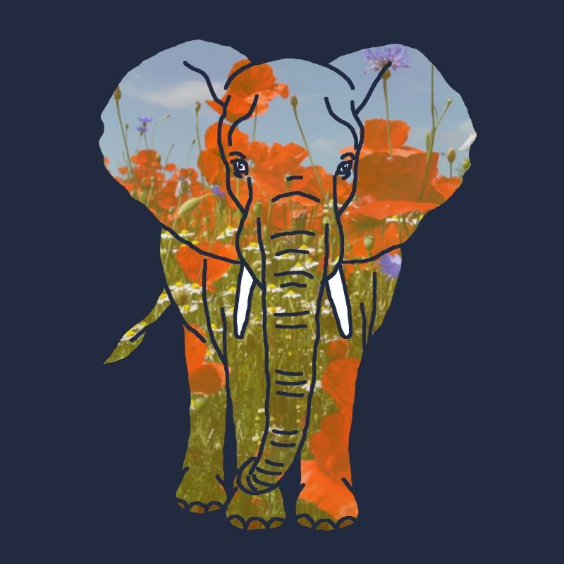 Elefant, Mohnblumen