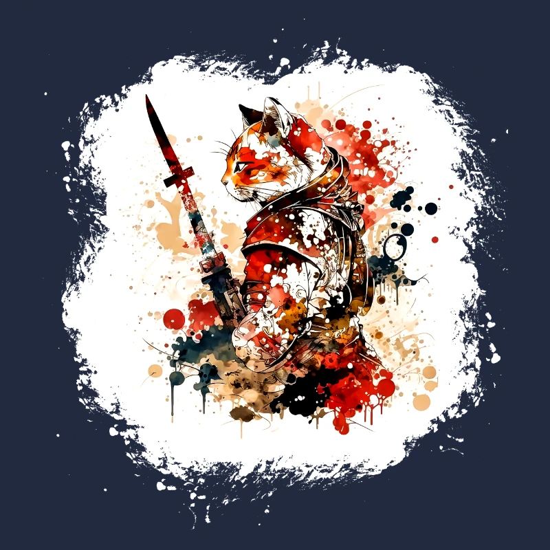 Samurai Cat Red Black