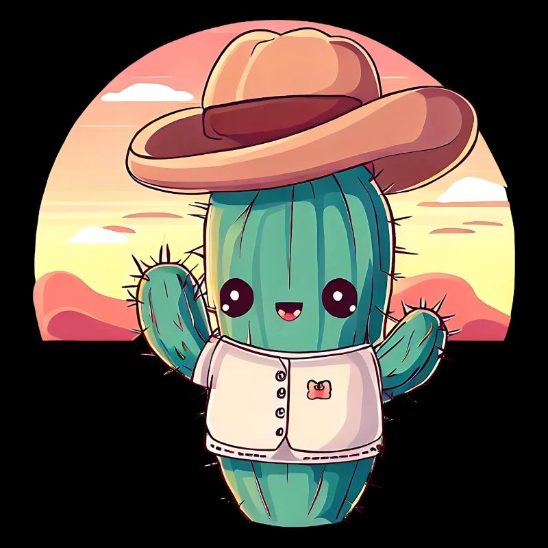 Kawaii cowboy cactus in sunset
