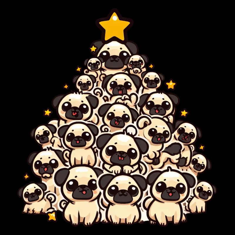 Festlicher Mops: Ein Hund unter dem Weihnachtsbaum