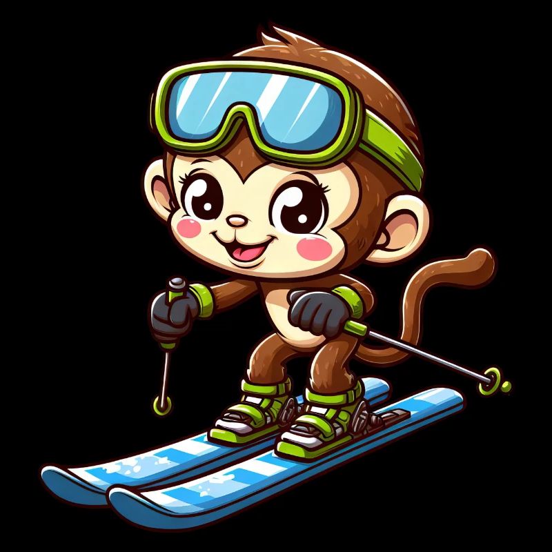 Affe Schimpanse Skifahrer Wintersport Urlaub