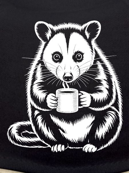 Coffee-drinking possum motif