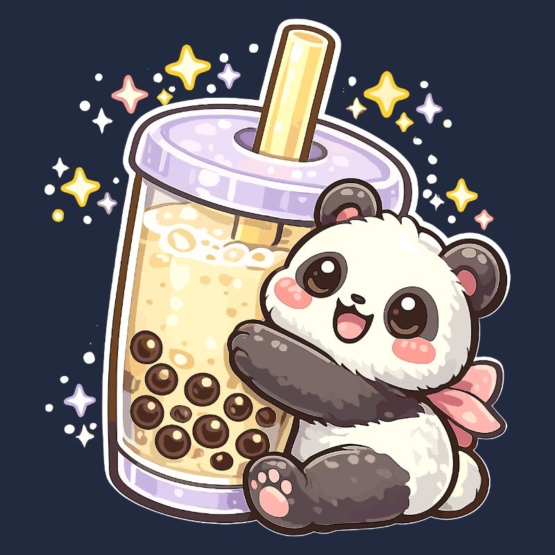 Panda Bubble Tea Cuddle Motif