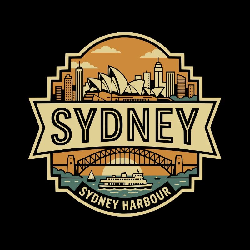 Sydney Harbour Skyline Retro Badge 