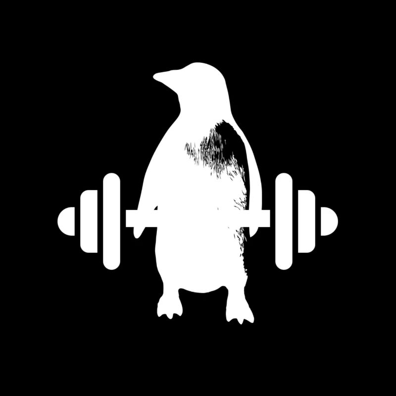 Bodybuilder penguin with dumbbell