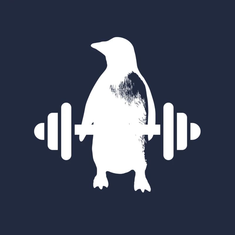 Bodybuilder Pinguin mit Hantel