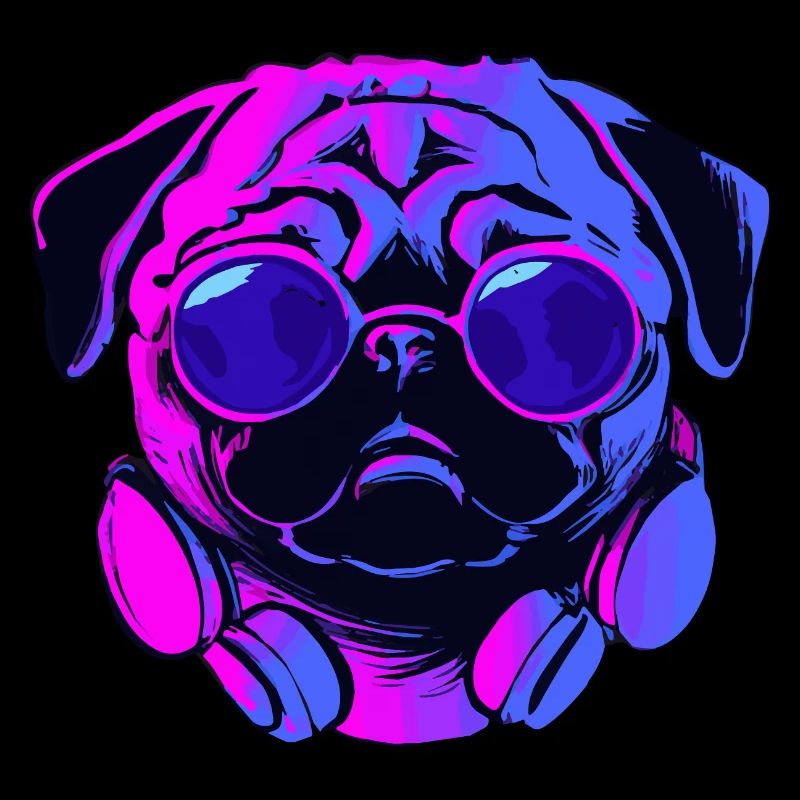 Synthwave Mops Hund Puppy