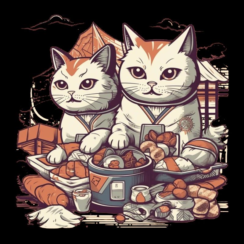 Comic Katzen essen süßes Gebäck