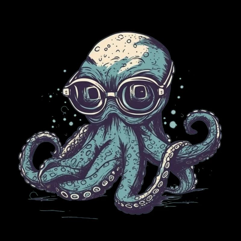 Nerdy Comic Octopus with Glasses