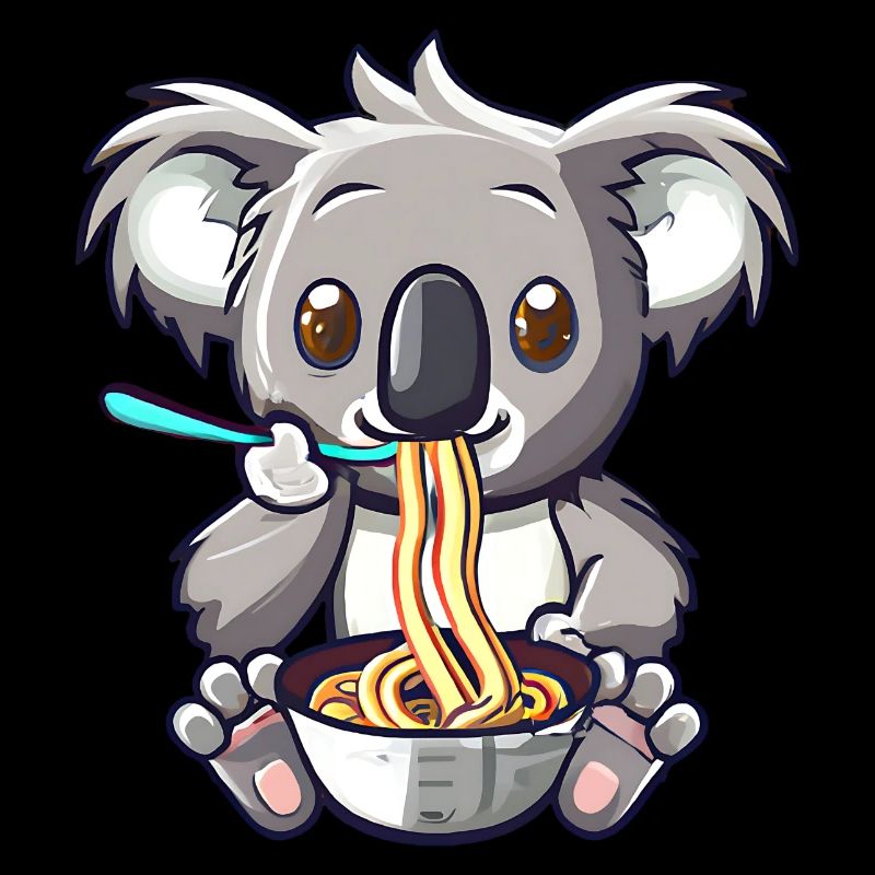 Koala eats ramen noodles