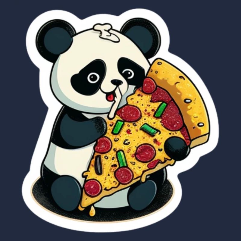 Cute Panda Bear Eats a Pizza Sticker