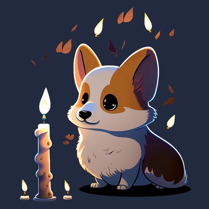 Corgi und Kerze