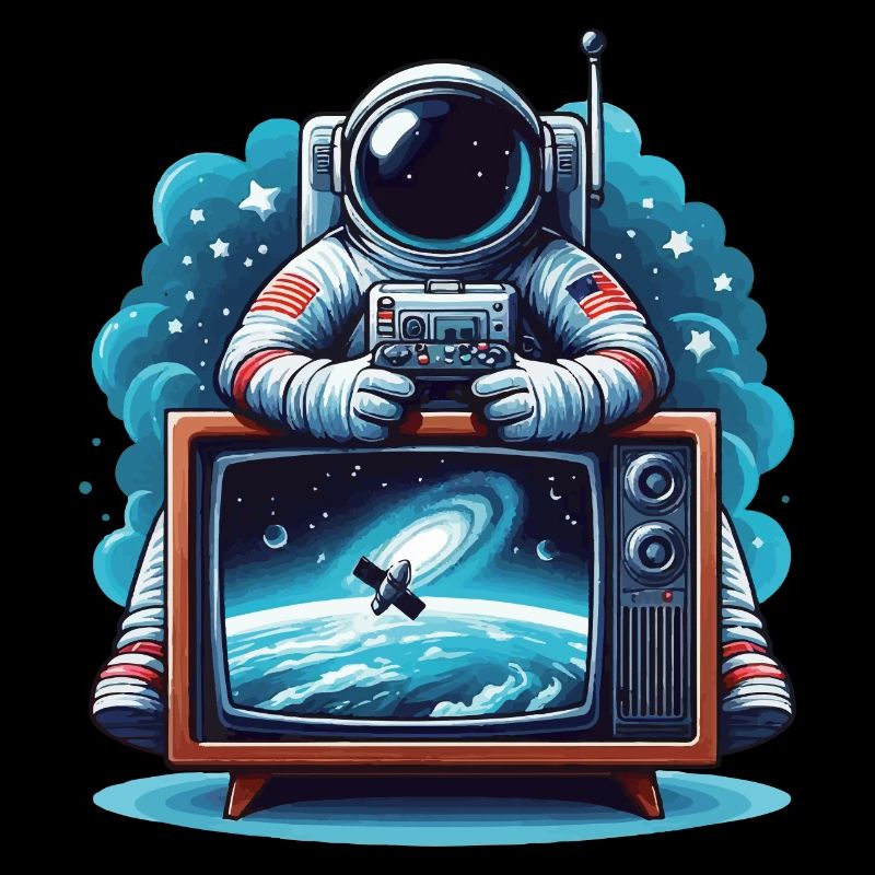 Astronaute devant la télévision cadeau de l’espace extra-atmosphérique