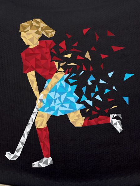Hockeyspielerin rot hellblau