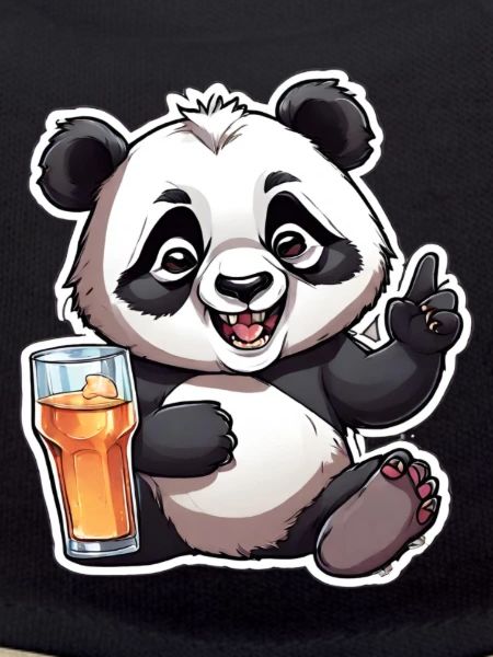 Exuberant panda with drink