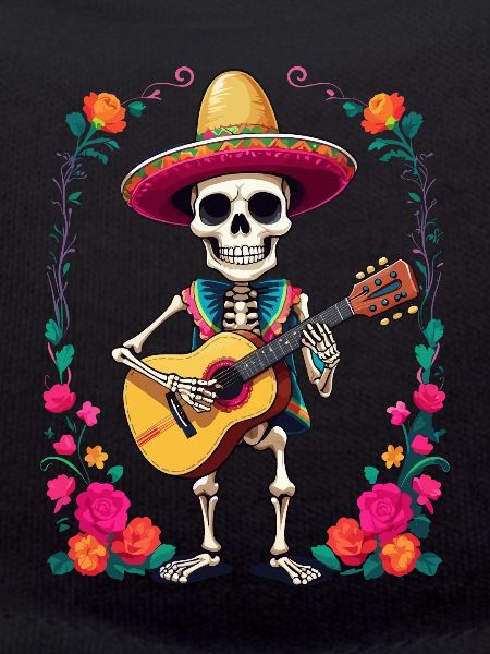 Mexican mariachi skeleton guitarist