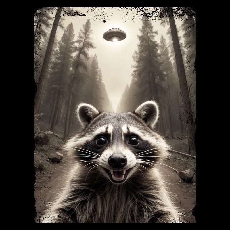 Funny Raccoon Selfie Alien Spaceship