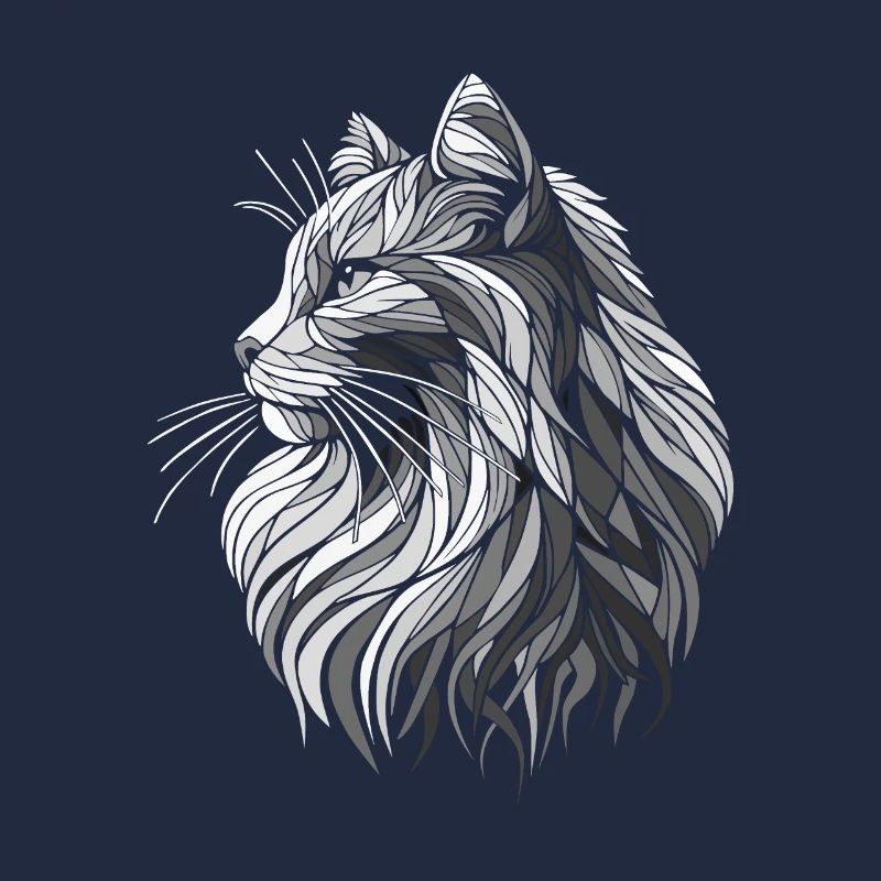 Dessin de tête de chat noir et blanc polygones