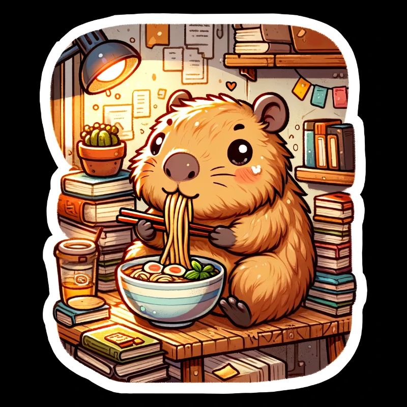 Capybara Ramen Books Read Kawaii Anime