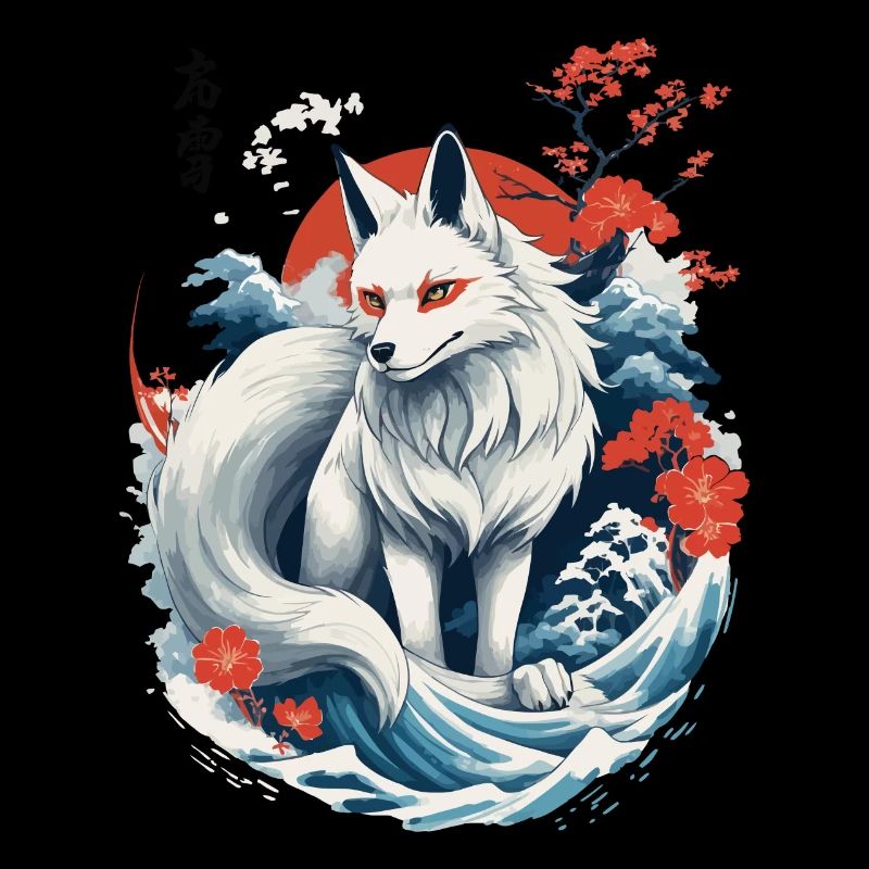 White Ukiyo-E Fox Japanese Kitsune Mask