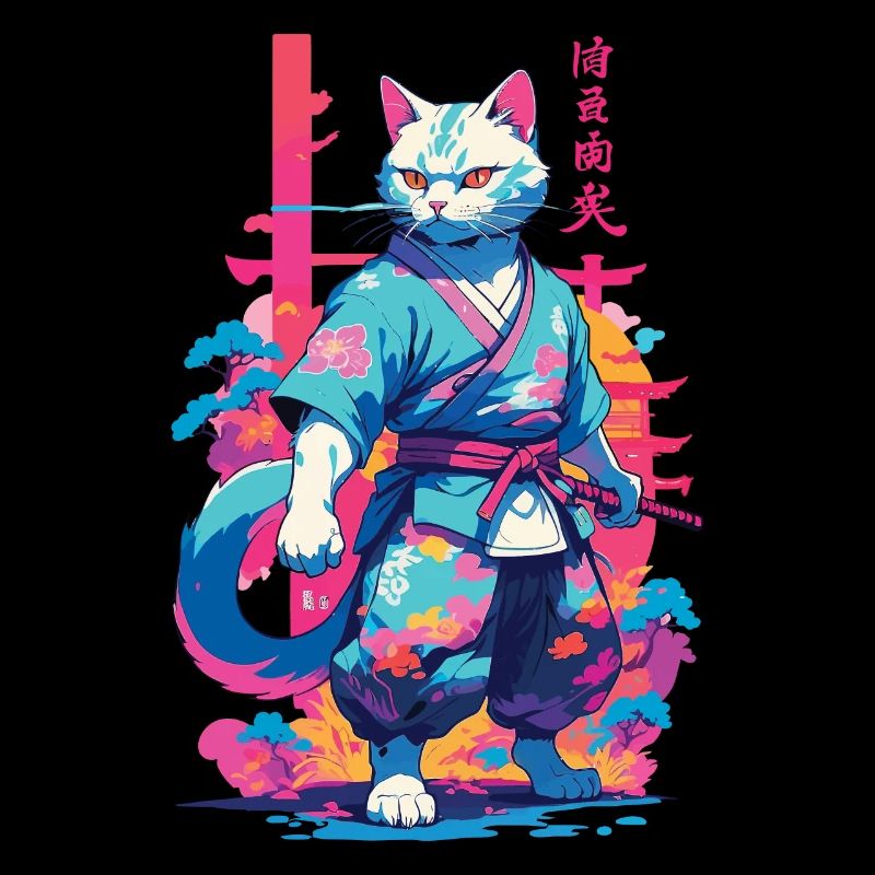 Samurai Cat Vaporwave Aesthetic Japan Art