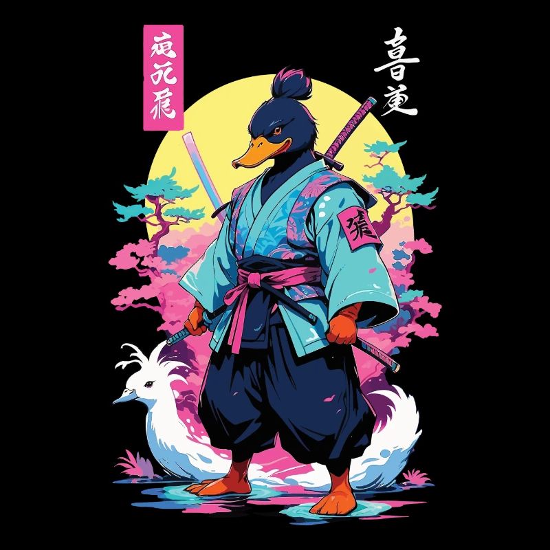 Samurai Duck Aesthetic Vaporwave Style Japan Art