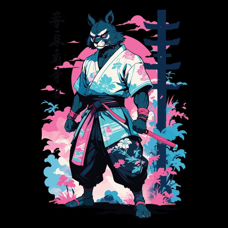 Tanuki Yokai Vaporwave Ästhetik Samurai Kunst