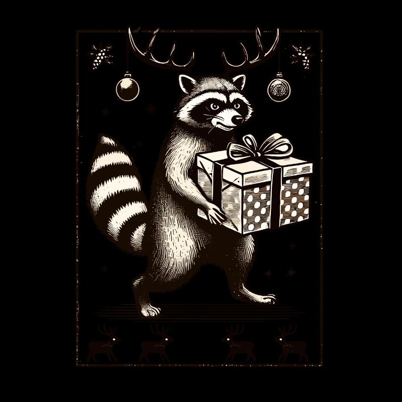 Weihnachtlicher Waschbär Mit Geschenk
