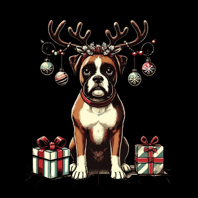 Chien boxer de Noël avec des bois de renne