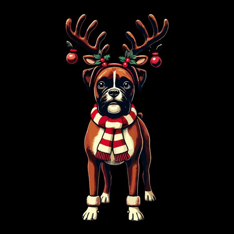 Chien boxer de Noël avec des bois de renne