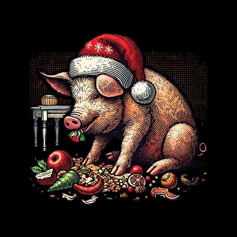 Cochon de Noël gourmand avec chapeau