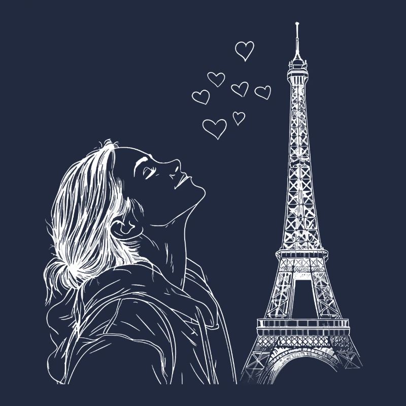 Paris Eiffelturm Frankreich Frau Herzen Line Art