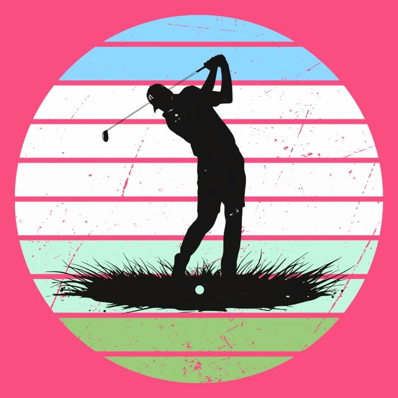 Golf silhouette in retro stripe circle