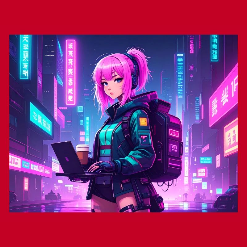 Neon Hacker Girl – Ready to Code & Conquer