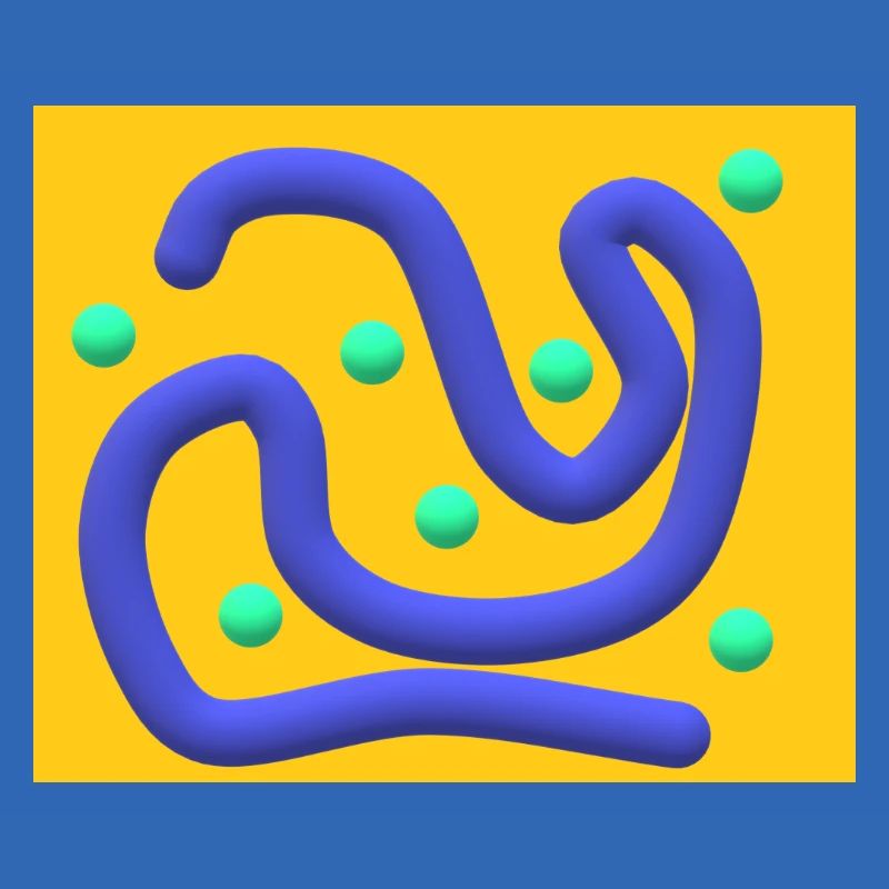 Abstract Blue Curves with Mint Dots