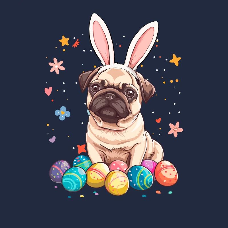 Pug easter eggs Hunting easter day